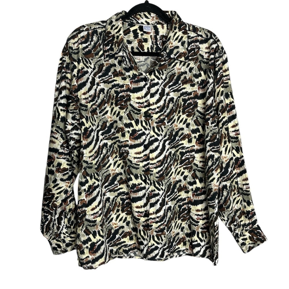 Vintage Frank & Anna Silk Long Sleeve Animal Print Button Up Blouse, size L